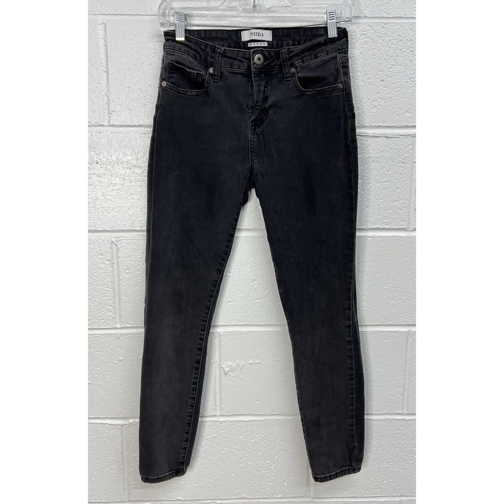Pistola Mid Rise Skinny Jeans / Distressed Black Denim / Women's Size 28